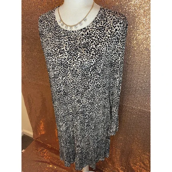 Old Navy sz L women cheetah animal print long sleeve sheath dress 0703 - Picture 3 of 5